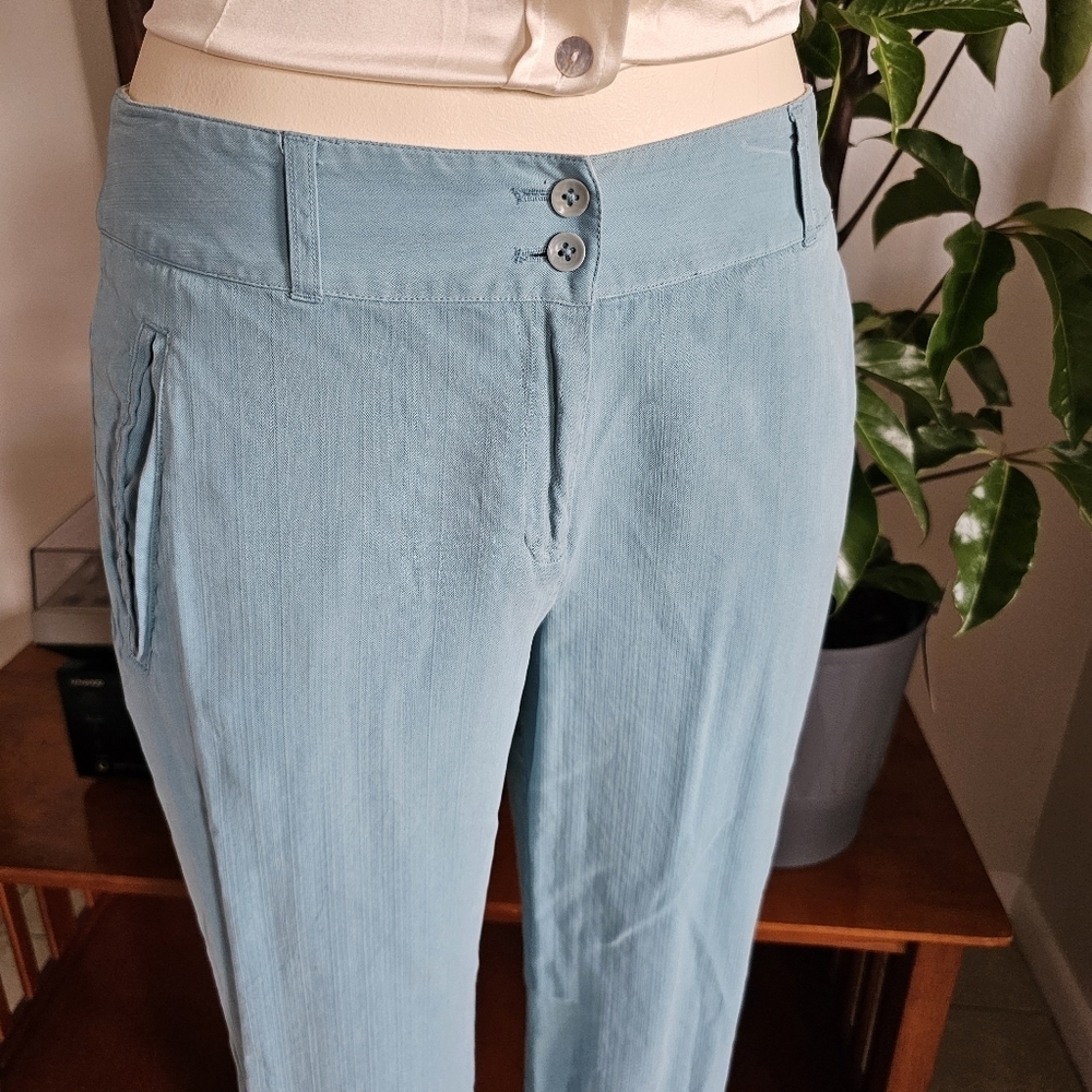 Tommy Bahama vintage silk blue chic soft tropical straight leg pants Size 4 - Picture 3 of 8